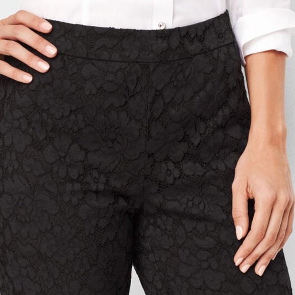 Talbots Size 8p Floral Lace Tailored Scalloped Hem Ankle Pant in Black - Picture 3 of 11